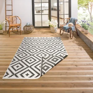 Covor Ronda reversibil, potrivit si pentru exterior, negru 80x150 cm