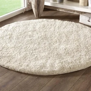 Covor rotund Bodrum crem cu fire lungi foarte pufos 140 cm