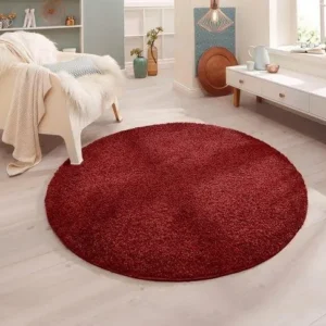 Covor rotund Bodrum roșu cu fire lungi foarte pufos 190 cm