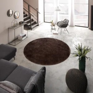 Covor rotund Dana Bruno Banani foarte moale si pufos maro, 140 cm