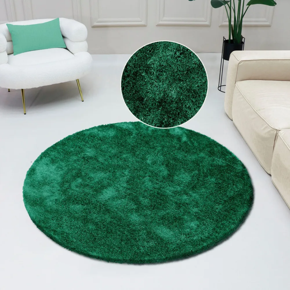 Covor rotund Dana foarte moale si pufos, verde intens 190 cm