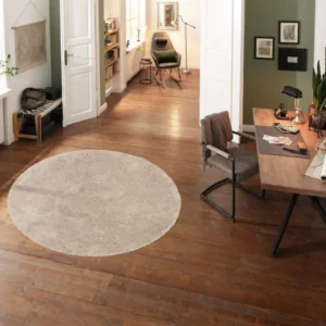 Covor rotund Desner foarte moale si pufos, bej 190 cm diametru