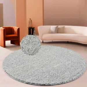Covor rotund din lână Ainhoa model cu noduri gri, 200 cm diametru