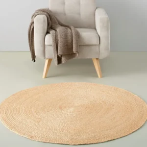 Covor rotund din iută lucrat manual stil Boho, reversibil, Naturala 150 cm