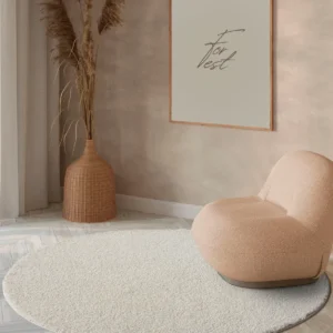 Covor rotund Forest shaggy pufos crem 120 cm diametru