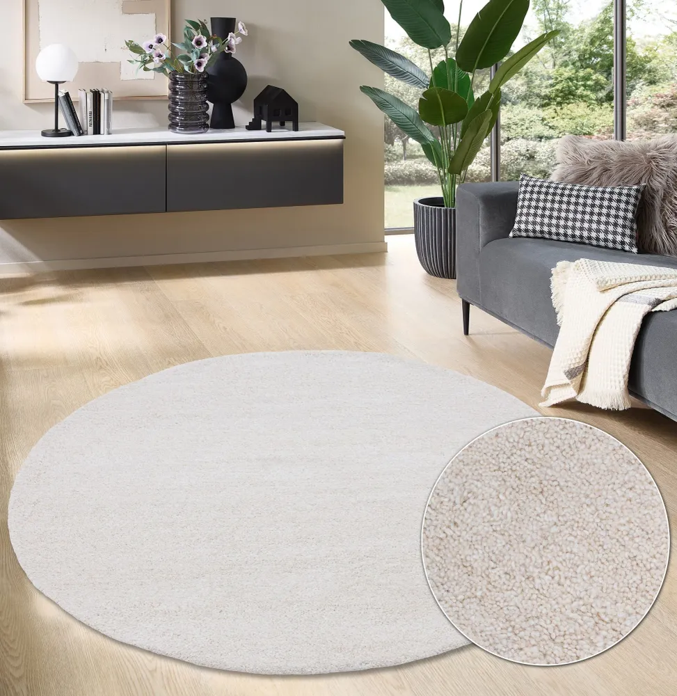 Covor rotund »Gabbeh uni« din lână pură crem 190 cm