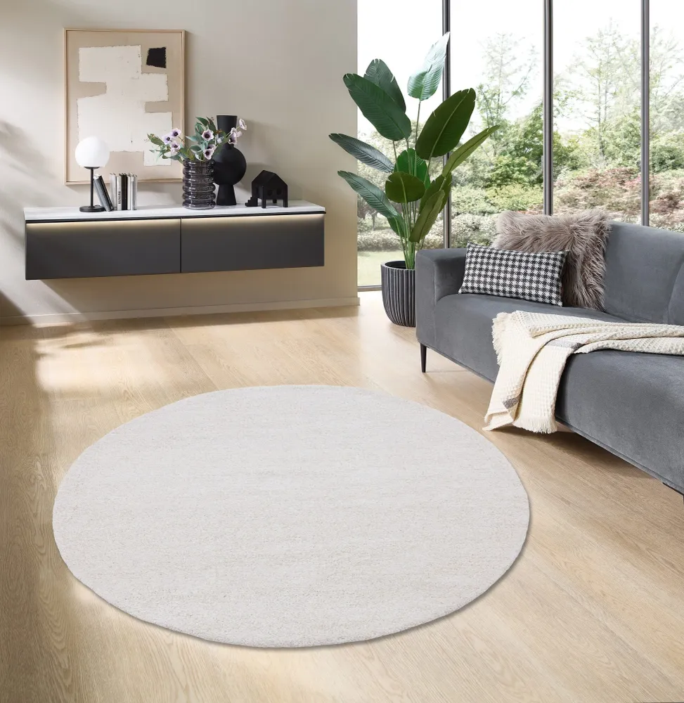 Covor rotund »Gabbeh uni« din lână pură crem 190 cm