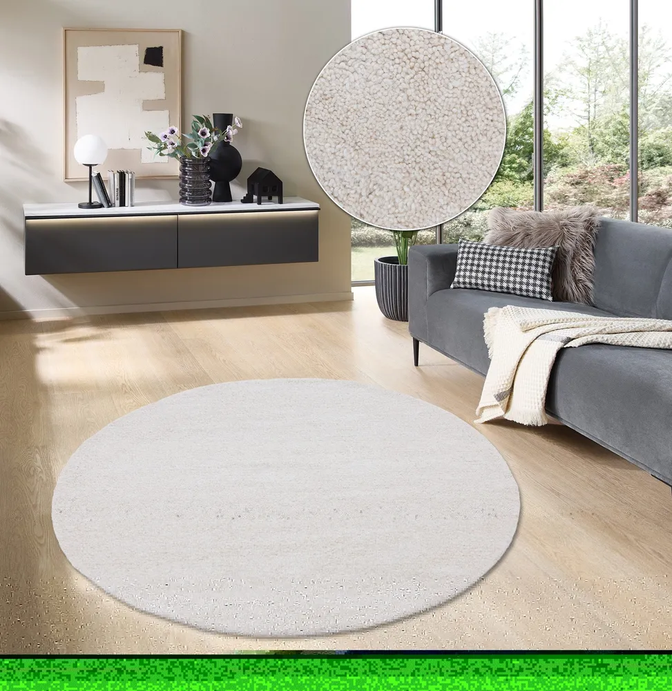 Covor rotund »Gabbeh uni« din lână pură crem 190 cm