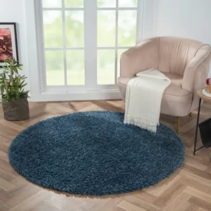 Covor rotund MyShaggy foarte moale si pufos albastru 150 cm