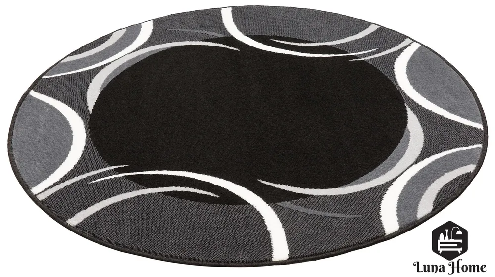 Covor rotund Noah cu fire scurte, model geometric gri 160 cm