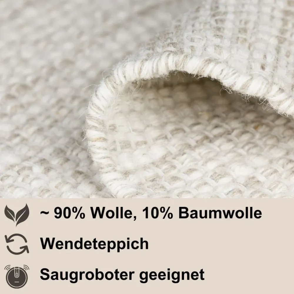 Covor rotund reversibil din lână Woolydream tesut manual 100 cm