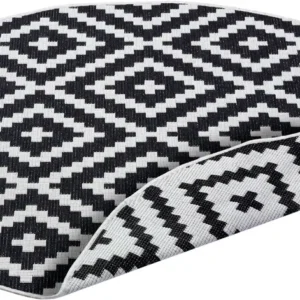 Covor rotund Ronda reversibil, potrivit si pentru exterior, negru 140 cm