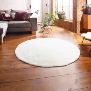 Covor rotund shaggy Mombert Andas alb 160 cm diametru