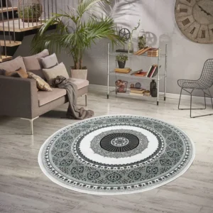 Covor rotund »Shari« cu model oriental, verde, 190 cm diametru