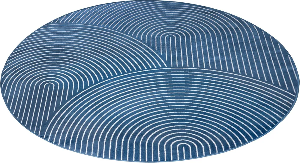 Covor rotund subtire Faron din bumbac design scandi boho albastru, 160 cm