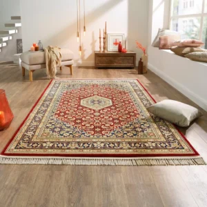 Covor roșu Kassandra cu model oriental si franjuri 120x170 cm