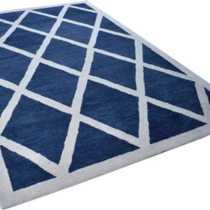 Covor Royal Design din lînă pură albastru cu model romb 160x230 cm
