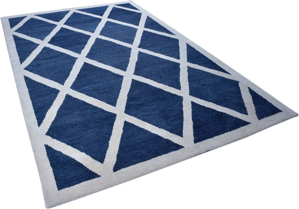 Covor Royal Design din lînă pură albastru cu model romb 200x300 cm