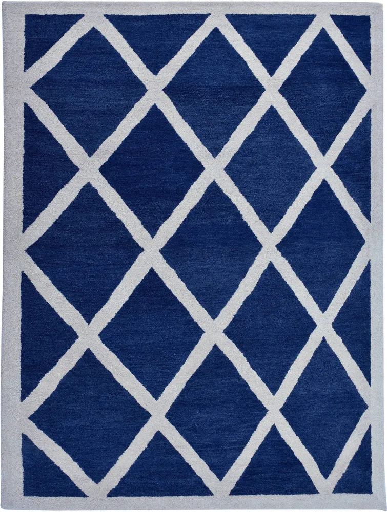 Covor Royal Design din lînă pură albastru cu model romb 200x300 cm
