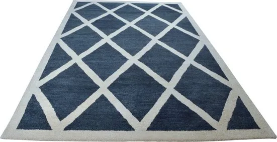 Covor Royal Design din lînă pură albastru cu model romb 200x300 cm