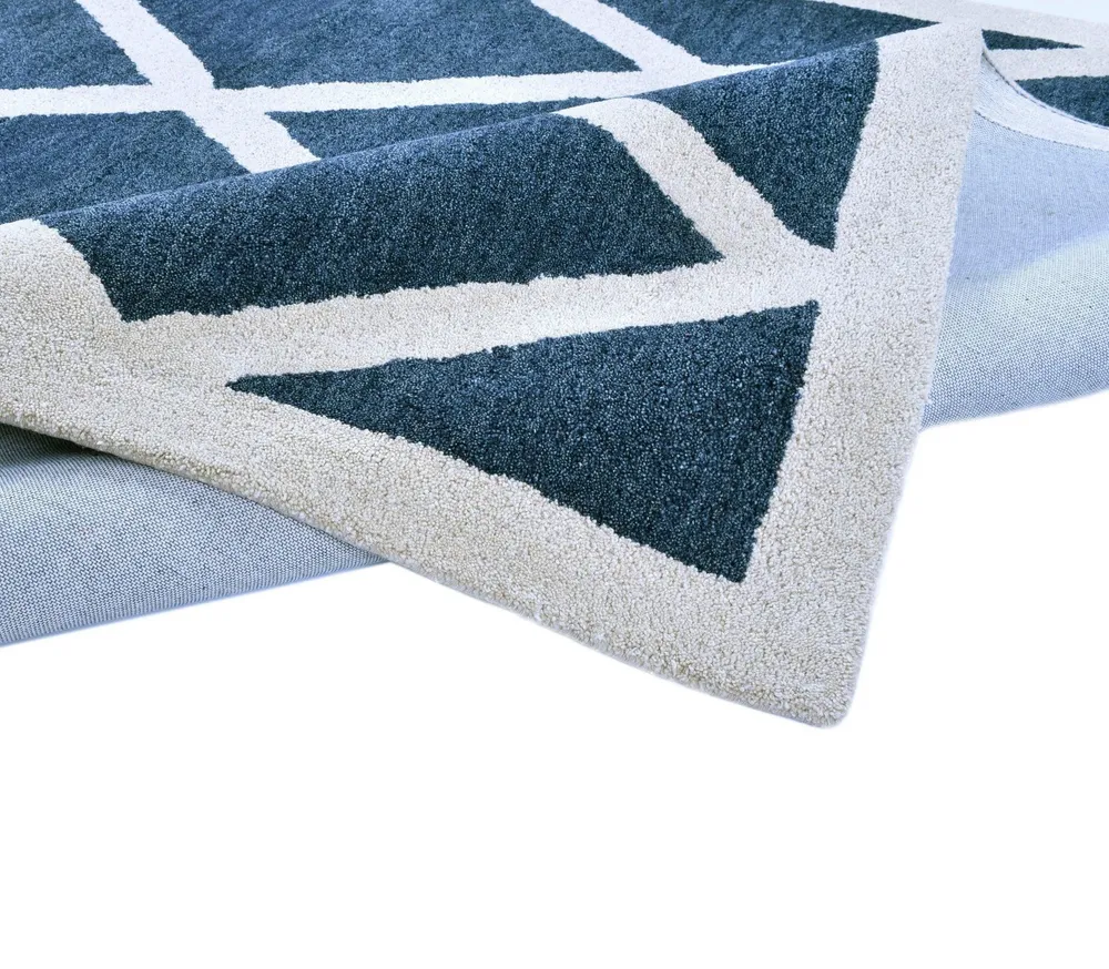 Covor Royal Design din lînă pură albastru cu model romb 200x300 cm