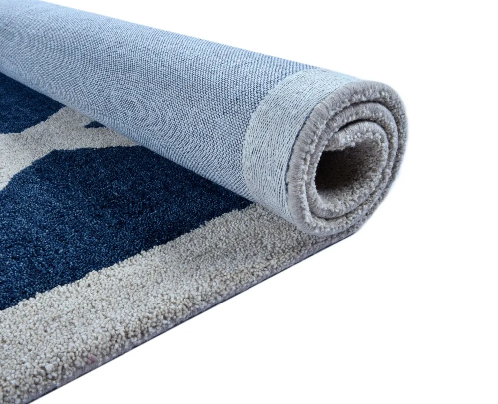 Covor Royal Design din lînă pură albastru cu model romb 200x300 cm