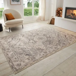 Covor Sand cu fire scurte model oriental vintage crem-gri 80x120 cm