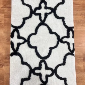 Covor shaggy Hunter cu model geometric alb negru 80x150 cm