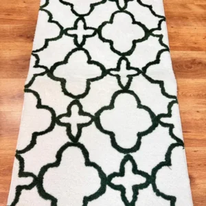 Covor shaggy Hunter cu model geometric alb verde 80x150 cm