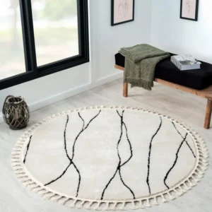 Covor Shaggy Moroccan Handwrite rotund, moale si pufos, 140 cm diametru