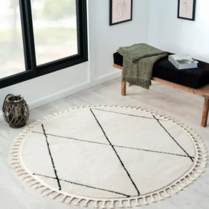 Covor Shaggy Moroccan Pattern rotund, moale si pufos, 140 cm diametru