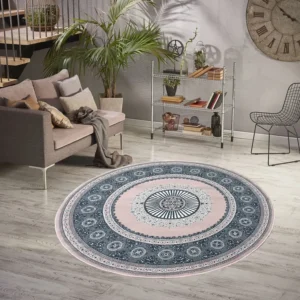 Covor »Shari« rotund cu decor oriental, fir scurt, moale, roz 140 cm