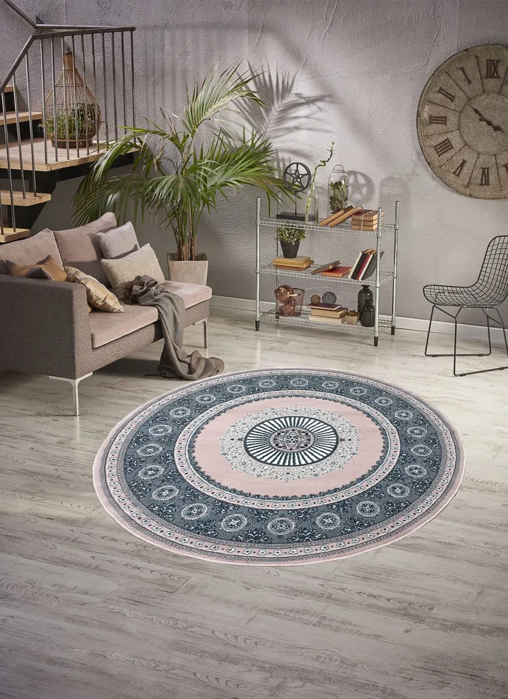 Covor »Shari« rotund cu decor oriental, fir scurt, moale, roz 140 cm