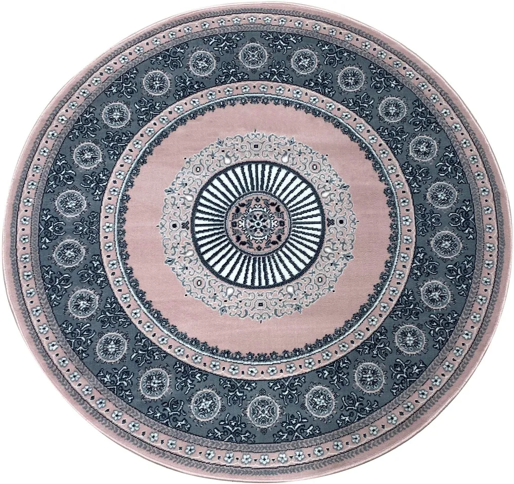 Covor »Shari« rotund cu decor oriental, fir scurt, moale, roz 140 cm