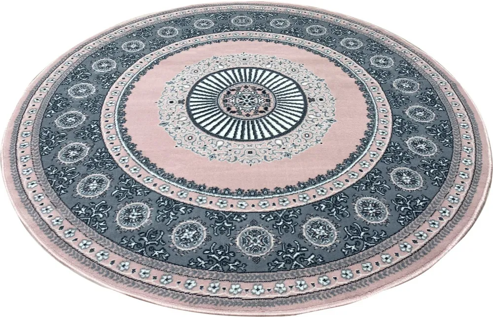 Covor »Shari« rotund cu decor oriental, fir scurt, moale, roz 140 cm