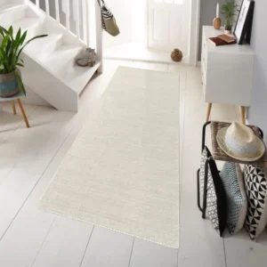 Covor traversă »Gabbeh uni« din lână pură alb natural 90x250 cm