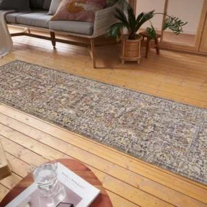 Covor traversă Luxor cu fire scurte gri, model cu aspect vintage 75x200 cm