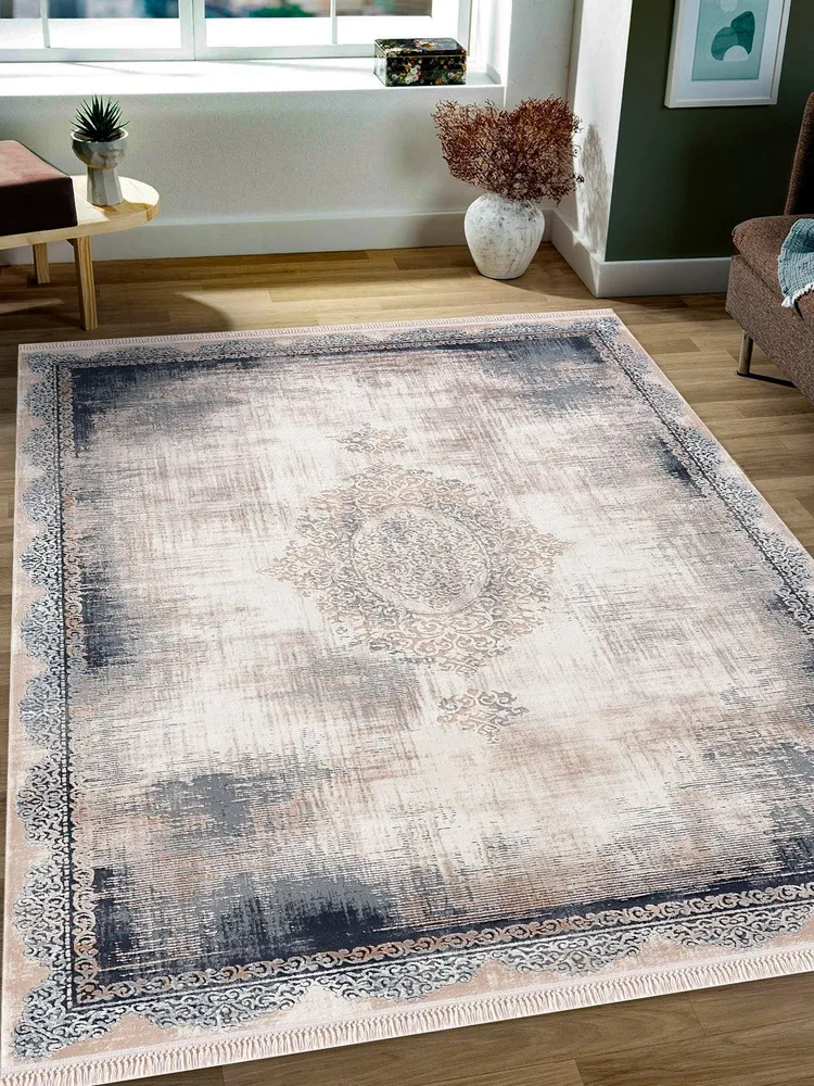 Covor traversă Rodin vintage oriental cu fire scurte albastru 80x300 cm