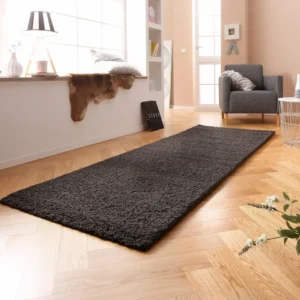 Covor traversă Shaggy Bodrum cu fir lung pufos, gri inchis 90x250 cm