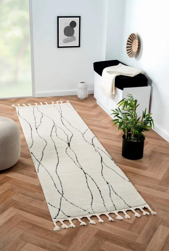 Covor traversă Shaggy Moroccan Handwrite, moale si pufos, 80x250 cm