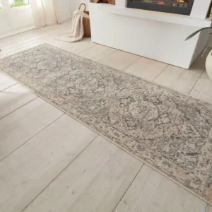 Covor traversa Sand cu fire scurte model oriental gri 80x200 cm