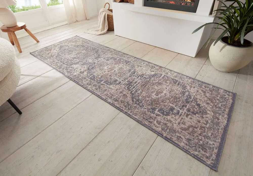 Covor traversa Sand cu fire scurte model oriental crem 80x200 cm