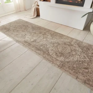 Covor traversa Sand cu fire scurte model oriental crem 80x200 cm