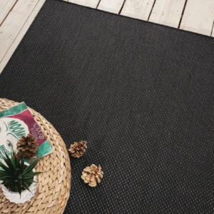 Covor traversa Saylor cu tesatura plata, aspect de sisal, negru 80x200 cm