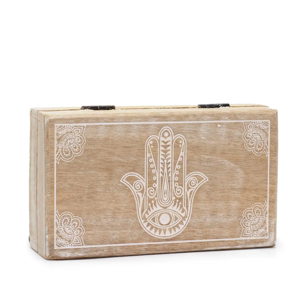 Cutie pătrată medie Hamsa albăspălată 17x10x4.2cm