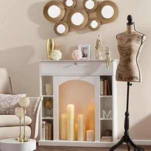Decor de perete din metal auriu cu oglindă 102 cm lungime