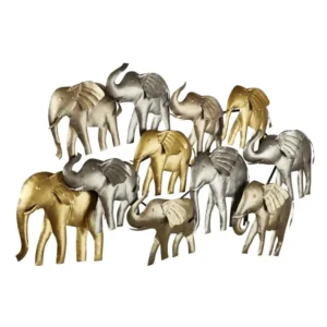 Decor de perete Turma de elefanti din metal 43x86 cm