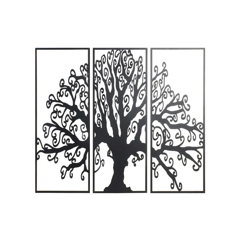 Decorațiune de Perete DKD Home Decor 3 Piese Negru Copac Metal (105 x 1,3 x 91 cm)
