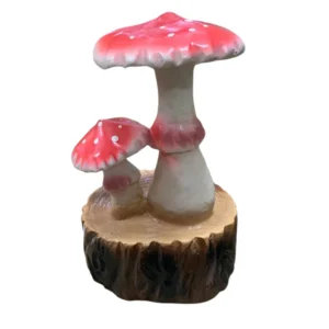 Decoratiune gradina ceramica Ciuperci pe Buturuga,30x22x19 cm