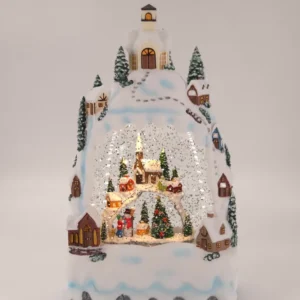 Decoratiune Muzicala - Casa de Anul Nou cu om de zapada, cu apa si scilipic miscator , 28x15 x10 cm